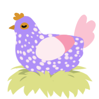 A lilac and rose chicken with a speckle pattern