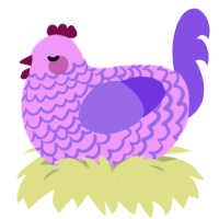 Atelophobia, a lavender and blurple chicken with a lace pattern