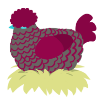 A grey and maroon chicken with a lace pattern