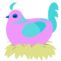 A lavender and aqua chicken with a neck-speckle pattern