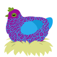 Greg, a plum and sky chicken with a double-lace pattern