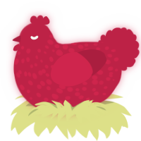 A crimson chicken with a speckle pattern