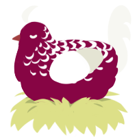 happy, a maroon and white chicken with a half-lace pattern