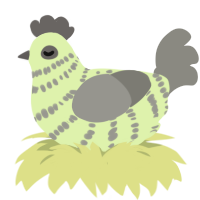Clover, a apple and ash chicken with a bar pattern
