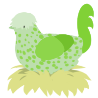 A gluppy and grass chicken with a speckle pattern