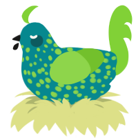 my, a teal and grass chicken with a speckle pattern