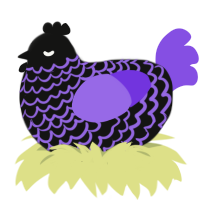 A black and blurple chicken with a lace pattern