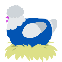 A ultramarine and mist chicken with a head pattern