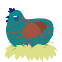(unnamed), a teal and russet chicken with a speckle pattern