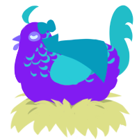 Abigail, a violet and turquoise chicken with a half-lace pattern