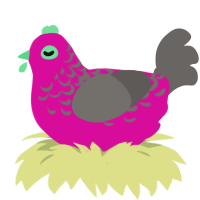 Pain in the Eye, a fuchsia and grey chicken with a half-lace pattern