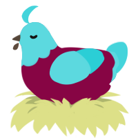 Supernova, a maroon and aqua chicken with a head pattern