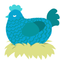 silk flowers, a cerulean and teal chicken with a lace pattern