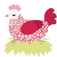 Camden, a white and crimson chicken with a double-lace pattern