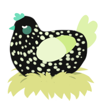 Starry, a black and apple chicken with a speckle pattern