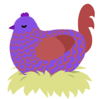 A blurple and red chicken with a lace pattern