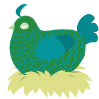 Greeny, a viridian and teal chicken with a lace pattern