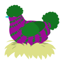 party hat, a plum and leaf chicken with a bar pattern