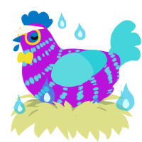 A amethyst and aqua chicken with a bar pattern