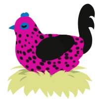 sprinkles, a fuchsia and black chicken with a speckle pattern