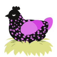 A black and orchid chicken with a speckle pattern