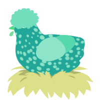 A turquoise and mint chicken with a speckle pattern