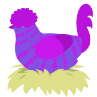 A blurple and amethyst chicken with a bar pattern