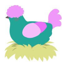 Macaron, a turquoise and lavender chicken