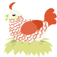 sherbert, a white and vermilion chicken with a lace pattern