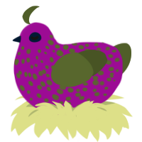 barney, a plum and olive chicken with a speckle pattern