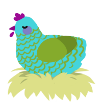 Archie, a aqua and chartreuse chicken with a lace pattern