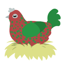 chrismas came early, a red and viridian chicken with a speckle pattern