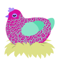 A fuchsia and mint chicken with a double-lace pattern