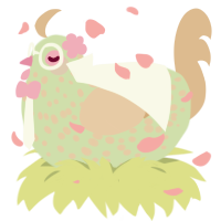 Dr Flu, a gluppy and beige chicken with a speckle pattern