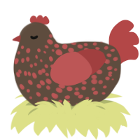 A bark and red chicken with a speckle pattern
