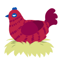 Big Red, a crimson and maroon chicken with a bar pattern
