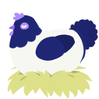 A white and navy chicken with a head pattern
