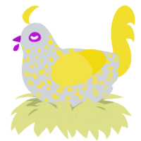Protons, a mist and yellow chicken with a speckle pattern
