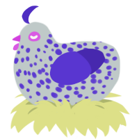 Radio, a silver and indigo chicken with a speckle pattern