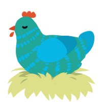 A turquoise and cerulean chicken with a bar pattern