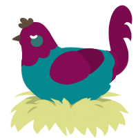 A teal and wine chicken with a head pattern