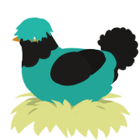 A turquoise and sable chicken with a head pattern