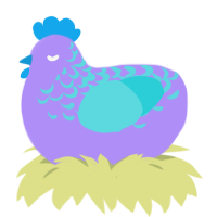 Rave, a lilac and aqua chicken with a half-lace pattern