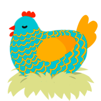 Game Changer, a teal and orange chicken with a lace pattern