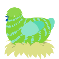A grass and mint chicken with a bar pattern