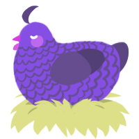 Amy, a blurple and overcast chicken with a lace pattern