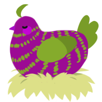 (unnamed), a plum and chartreuse chicken with a bar pattern