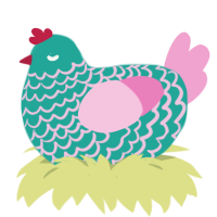 A turquoise and pink chicken with a lace pattern