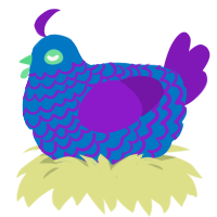 Bruno, a sapphire and violet chicken with a lace pattern