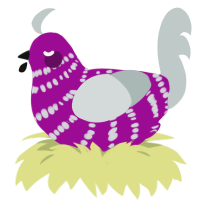 A plum and silver chicken with a bar pattern